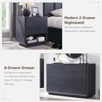 ACCOHOHO Modern Bedroom Set, 3 Pieces Bedroom Furniture Set, Includes 8 Drawers Dresser, 6 Dressers Organizer,Nightstand, Chest of Drawers Wide Storage Organizer Cabinet for Bedroom, Black
