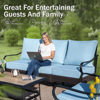 PHI VILLA Patio Furniture Set with 56" Fire Pit Table, Premium Outdoor Wicker Metal Frame Furniture with Upgraded Waterproof Thick Cushions for Porch, Poolside, Deck, and Yard