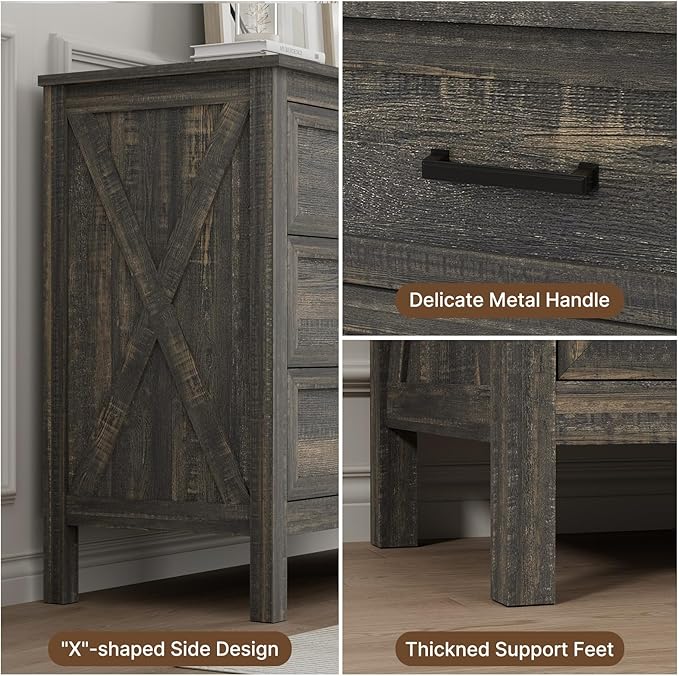 LYNSOM Farmhouse 9 Drawers Dresser for Bedroom, Wood Rustic Wide Chest of Drawers with Deep Drawers, Metal Handle, Storage Dressers Organizer for Entryway, Hallway, Dark Rustic Oak