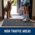 OLANLY Front Door Mat Indoor Outdoor Entrance, Waterproof All-Season, All-Weather Doormat, Sturdy Natural Rubber, Low Profile, Easy Clean Patio Porch Entryway Mat, Herringbone Brick (Grey, 71x23)