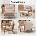 Mid Century Modern Accent Chair Set of 2, Linen Fabric Upholstered Lounge Arm Chair with Solid Wood Frame and Soft Cushion for Living Room, Bedroom, Balcony (1, Beige)