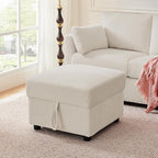 Corduroy Storage Ottoman for Living Room Sofas Couches, Square Ottoman with Storage Space Foot Rest Stool for Apartment, Dorm, Entryway, Beige