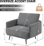 Oversized Accent Chair for Living Room Chairs Reading Arm Chair Comfy Modern Single Sofa Side Chairs with Metal Legs & Soft Cushion for Bedroom, Waiting Room (Chenille Dark Grey, Set of 2)