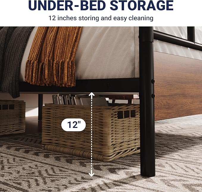 Allewie Full Size Platform Bed Frame with Wooden Headboard and Footboard, Heavy Duty 13 Metal Slats Support, Under-Bed Storage, No Box Spring Needed, Noise Free, Easy Assembly, Walnut