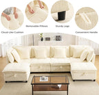 103" Modular Sectional Sofa, L-Shaped Corduroy Comfy Sectional Couches for Living Room, 3-Seater Cloud Couches with 1 Ottoman, Modern Deep Seat Sofa with Large Storage, Corduroy Beige
