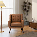 Accent Chair, Mid-Century Modern PU Leather Chairs with Arms for Living Room, Comfy Upholstered Club Single Sofa Armchair for Bedroom Waiting Room with Solid Wood Frame（Leather Brown, Set of 2)