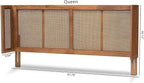 Eclectic Escape Mid-Century Modern Ash Wanut Finished Wood and Synthetic Rattan Wrap-Around Headboard Queen