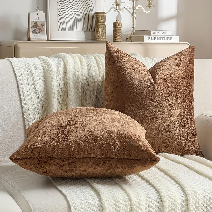 FUTEI Dark Brown Flannel Throw Pillow Covers 26x26 Inch Set of 2,Soft Dimensional Textured Euro Pillow Shams,Modern Home Decor for Couch Living Room