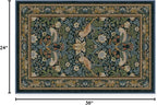 RUGGABLE x Morris & Co Machine Washable Area Rug – Strawberry Thief Indigo 2x3, Stain-Resistant, Non-Slip – Small Rugs for Living Room, Bedroom, Hallway, Entryway & Bathroom–with Cushioned Pad