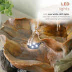 Alpine Corporation 9" Tall Indoor Tabletop Tiered Leaf Hand-Painted Fountain with LED Lights