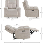 CHITA Oversized Power Recliner Chair with Bluetooth Speakers for Adults, Lay Flat Recliner with Power Lumbar Support, Manual Winged Headrest and USB & Type-C Charging Ports, Taupe