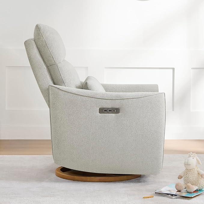 CHITA Swivel Rocker Recliner Chair, Power Nursery Glider Recliner, Nursery Rocking Chair with Adjustable Power Headrest, FSC Certified, Solid Wood Base, Crockery (Gray)