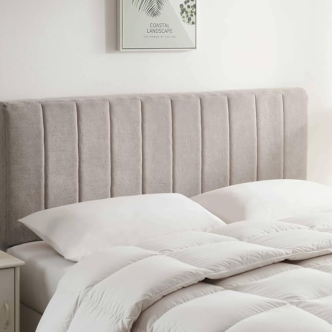 Nestl Upholstered Queen Headboard - Easy Assemble Channel Stitched Headboard Queen Size - Wall Mounted Headboards with 3D Soundproof Wall Panels Peel & Stick Floating Headboards, Silver