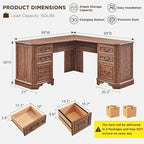 T4TREAM 59" Executive L Shaped Desk with Drawers,Farmhouse Wood Computer Coner Desk,Featuring Charging Station,File Drawer, Storage Cabinet,for Home Office Work and Study (Reclaimed Barnwood)