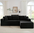 Cloud Sectional Couch, Corduroy Modular Sectional Sofa with L-Shape Chaise, Modern Boneless Couch Comfy Deep Seat for Living Room, Bedroom, Apartment, No Assembly (Black, Right Facing Chaise)