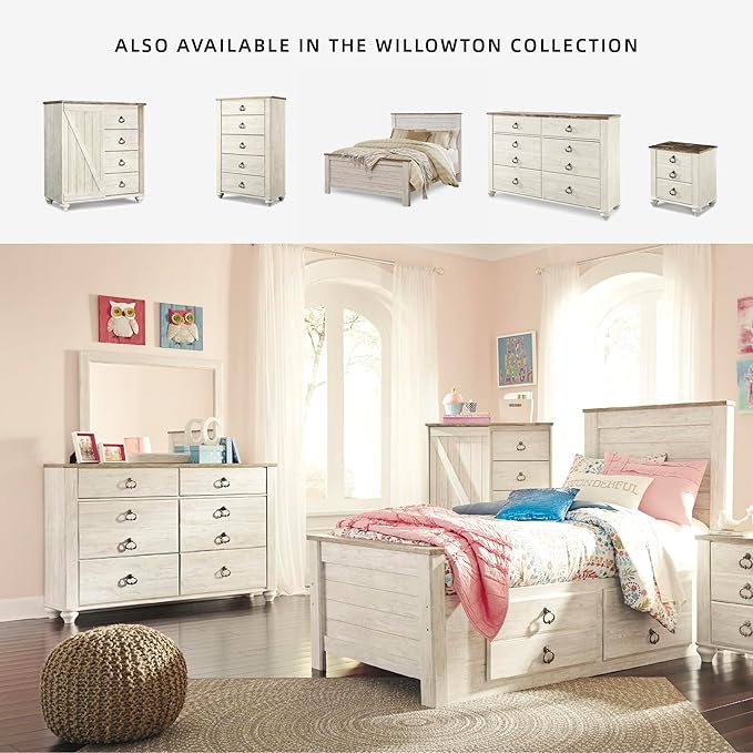 Signature Design by Ashley Willowton Shabby Chic Dressing Chest with Faux Plank Top, Whitewash
