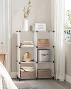 SONGMICS 6 Cube Storage Organizer, Modular Bookshelf, DIY Closet Organizers and Storage, Plastic Stackable Shelves, 14.6 x 13 x 13 Inch Cubes, with Feet and Rubber Mallet, White ULPC206W01