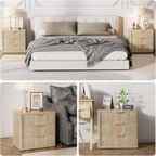 Night Stand with 3 Drawers, 23" Wide Modern Bedside Table with Large Storage, Fluted Bed Side End Table with Metal Handle, Tall Nightstand for Bedroom, Living Room, Office, Nature, Set of 2