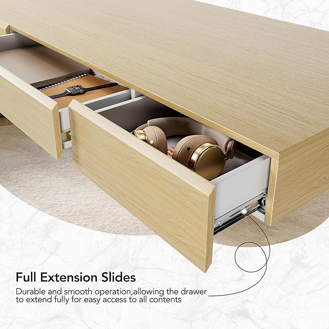 HUANUO Electric Standing Desk with 3 Drawers, 48 Inches Height Adjustable Stand Up Desk, Whole-Piece Board Computer Workstation with 4 Memory Height Settings, Light Walnut