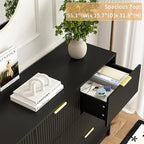 3-Piece Modern Bedroom Furniture Set, Wide 7-Drawer Dresser & 3-Drawer Nightstands Set of 2, Natural Wood Dresser and Nightstand Sets for Bedroom, Hallway, Black