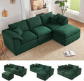 112" Cloud Sectional Couch, Boneless couches for Living Room, L Shaped Couch with Convertible Ottoman, Modular Sectional Sofa with Deep Seat, Comfy Soft Cushions, No Assembly, Green