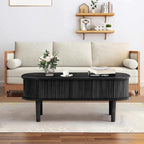 Fluted Lift Top Coffee Table with Hidden Compartment, Fully Assembled Wooden Center Table, Modern Oval Lift Tabletop for Home Living Room Office, Black