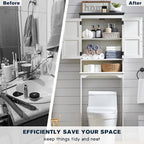 ACCOHOHO Over The Toilet Storage Cabinet, Farmhouse Bathroom Cabinet with Adjustable Shelf & Barn Door, 67" Tall Over The Toilet Shelf, Off White