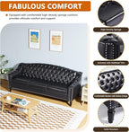 LEVNARY Mid-Century Modern Leather Couch, 80" Large Upholstered Sofa with High Back, Chesterfield Sofa Sleeper Settee with Solid Wood Legs, Tufted 3 Seater Wide Couches for Living Room Office (Black)