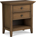 SIMPLIHOME Amherst Bedside Table - 24 inch Wide Solid Wood Nightstand Table in Rustic Natural Aged Brown, Transitional Bedroom Side or End Table with 2 Drawers, Open Storage Shelf and Bronze Hardware