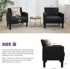 TYBOATLE Accent Chair Comfy Living Room Chair Black Leather Tufted Mid Century Modern Accent Chairs Small Cozy Reading Arm Chair for Office, Bedroom (1, Black)