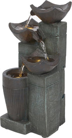 Alpine Corporation TZL414 14" 4 Tier Squared Bowls Fountain with LED Lights, Elegant Tabletop Water Feature for Home, Office, Living Room, Bedroom & Desk Decor, Gray