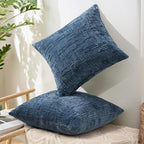 decorUhome Navy Blue Chenille Throw Pillow Covers 18x18 Set of 2 Thick Textured Slubby Couch Pillow Covers Farmhouse Accent Modern Neutral Decorative Pillow Cases for Bed Sofa Living Room
