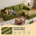 104" Cloud Sectional Couch with Chaise, Boneless L-Shaped Cloud Couch with Deep Seat, Modern Minimalist Sofa, Assembly Free Comfy Sofa for Office Living Room Study Room Apartment(Green, Right Chaise)