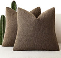 Foindtower Pack of 2, Decorative Textured Boucle Throw Pillow Covers Accent Solid Pillow Cases Cozy Soft Couch Cushion Case for Chair Sofa Bedroom Living Room Home Decor 22x22 Inch Chocolate