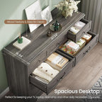 DICTAC Farmhouse 9 Drawers Dresser for Bedroom, Wide Dressers Chest of Drawers, Large Storage Closet Organizer with Natural Texture and Vintage Metal Handle, Wooden Dresser TV Stand for Living Room