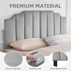 Tufted Headboard, Comfort Velvet Upholstered Headboard, Modern Vertical Channel Design, King Size Bed Compatible, Easy Assembly，Soft Grey