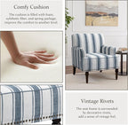 Pia Ricco Stripe Accent Chair-Modern Nailhead Trim & Wood Legs Armchair - Comfy Living Room, Bedroom, or Home Office Seating-Blue