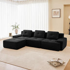 115.3” Black Boneless Couches for Living Room, Modular Sectional Sofa with L-Shape Chaise, 3 Seater Comfy Upholstered Deep Seat Corduroy Fabric Cloud Couch No Assembly, Anti-Slip Design