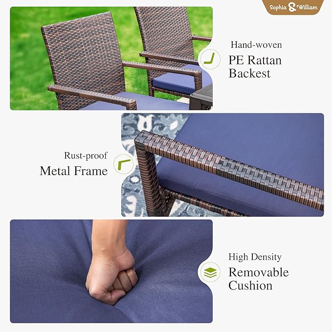 Sophia & William 9 Pieces Expandable Patio Dining Set, Extendable Rectangular Patio Table and Chairs Set for 8, Metal Outdoor Table and Rattan Chairs, All Weather Outdoor Dining Set