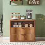 LEYAOYAO 31" Wide Fluted Nightstand Set of 2 with Charging Station, Oversized Extra Large 2 Drawers Night Stand,Brown Wood Bedside Table,Tall End Tables,Modern Chest of Drawers Dressers for Bedroom