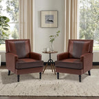 MOJAY Faux Leather Accent Chairs Set of 2, Mid-Century Modern Upholstered Lounge Armchair, Comfy Club Chair for Living Room, Bedroom, Study & Reception (Brown)