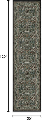 RUGGABLE x Morris & Co Machine Washable Runner Rug – Blackthorn Forest Green 2.5x10, Stain-Resistant, Non-Slip – Washable Rug for Hallway, Entryway, Living Room & Kitchen–with Cushioned Pad