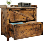 2 Drawer File Cabinet with Lock, Modern Farmhouse Filing Cabinet for Legal/Letter/A4 Size Hanging Files, Large Wood File Cabinets for Home Office