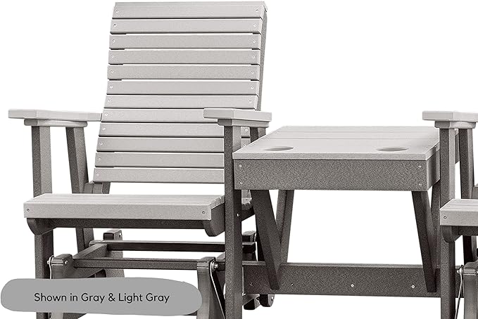 DutchCrafters Modern Horizontal Slat High Back Poly Double Glider Chairs with Center Table Outdoor Patio Furniture (Black & Light Gray)