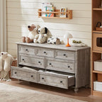 7 Drawers Dresser for Bedroom, Farmhouse 54" Wide Wood Dressers Chest of Drawers, Vintage Design TV Stand, Rustic Storage Dresser Organizer with Metal Handle Closet for Living Room, Hallway