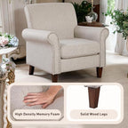 Prilinex Upholstered Living Room Chair Set of 4 - Large Comfy Fabric Accent Chair Single Sofa with Cushion, Rolled Armrest & Nailhead Trim, Mid Century Farmhouse Armchair for Bedroom, Office, Beige