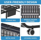 Folding Bed with Mattress for Adults, 75" x 31" Foldable Bed with Side Pocket, Twin Size Metal Bed Frame with Wheels, Portable Rollaway Bed for Guest, Travel