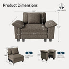 HERA'S HOUSE 54" Modular Sectional Sofa Couches for Living Room, Comfy Cloud Couch 1-Seater Deep Seat Sofa with Throw Pillow, Chenille Ash