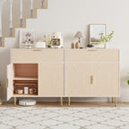 Coffee Bar Cabinet with 2 Doors & Drawer, Sideboard Buffet with Adjustable Shelves, Accent Liquor Storage Cabinet, Fluted Cabinet with Gold Hardware, Console Table for Living Dining Room, Oak