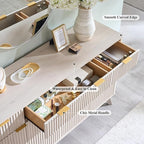 OKD Fluted Storage Cabinet with Drawers, 60" Morden Buffet Sideboard Coffee Bar Cabinet with 4 Doors and 3 Drawers for Dining Room, Living Room,Hallway (White Alder)
